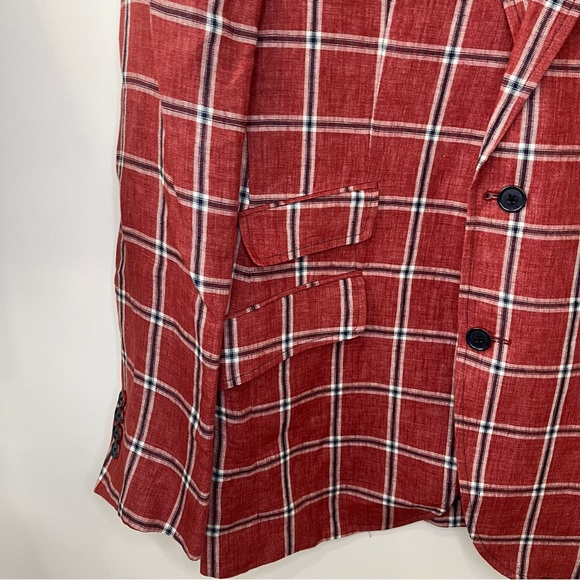 Ted Baker Endurance Linen Windowpane Check Plaid Linen Blazer Red Size 40R - Picture 8 of 13